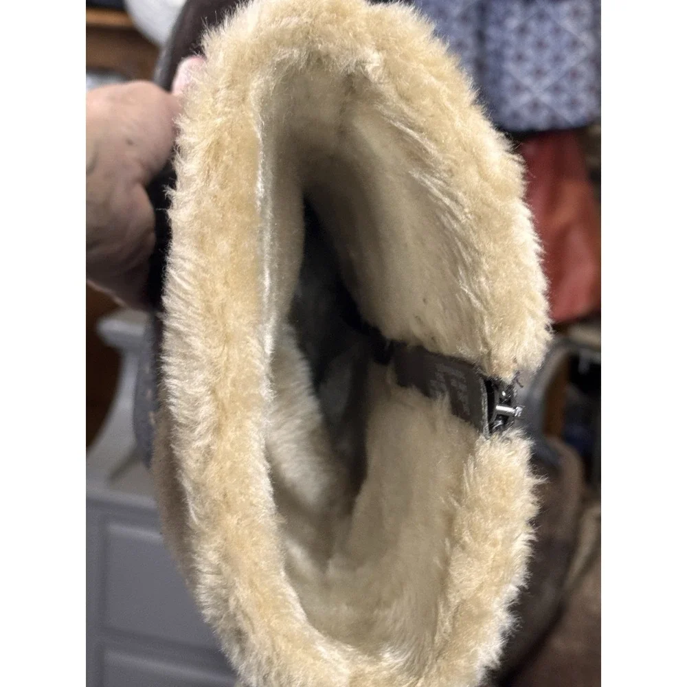 St John's Bay Brown Leather Suede & Faux Fur Boots Buckles Full Zip Size 8.5